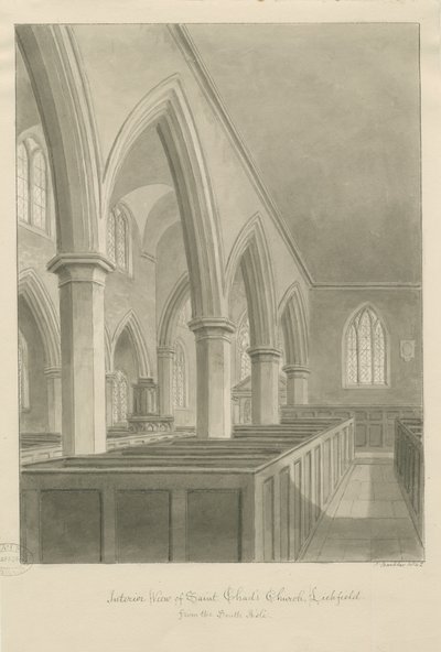 Lichfield - Interiör av St. Tchads kyrka: sepiateckning av John Buckler