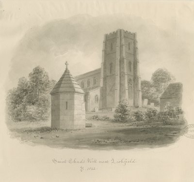 Lichfield - St. Tchads brunn: sepiateckning av John Buckler
