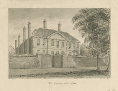 Lichfield - The Deanery in The Close: sepiateckning, 1838 av John Buckler