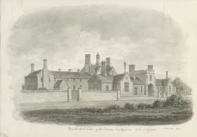Lichfield - Union Workhouse: sepiateckning av John Buckler