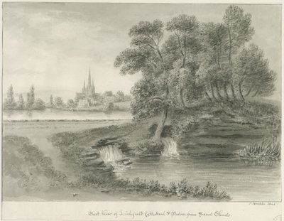 Lichfield Cathedral - East View: sepiateckning, 1844 av John Buckler