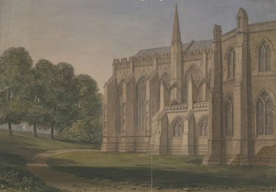 Lichfield Cathedral - North North West View: akvarellmålning, 184[5] av John Buckler