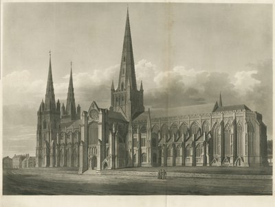 Lichfield Cathedral - South East View: akvatintgravyr och [?1800-talet] av John Buckler