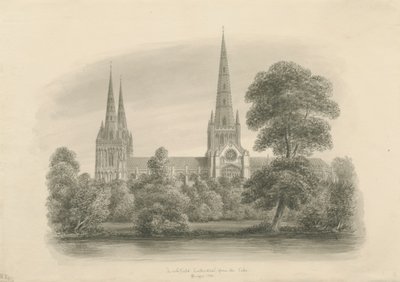 Lichfield Cathedral - South View: sepiateckning, 1841 av John Buckler