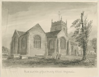 Madeley Church: sepiatvättteckning av John Buckler