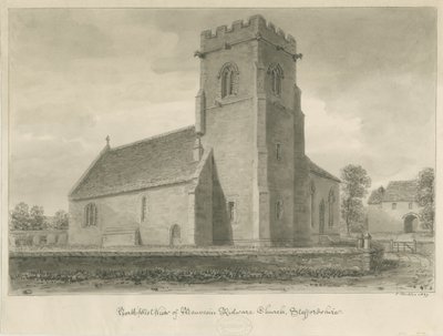 Mavesyn Ridware Church: sepiateckning, 1839 av John Buckler
