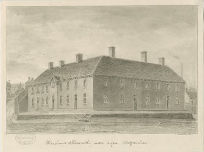Newcastle-under-Lyme - Almshouses: sepiateckning, 1840 av John Buckler