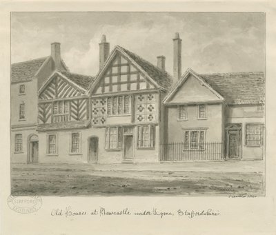 Newcastle-under-Lyme - Gamla hus: sepiateckning, 1840 av John Buckler