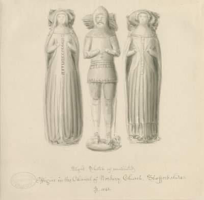Norbury Church - Effigy [av Sir Edward Botiler]: sepiateckning av John Buckler