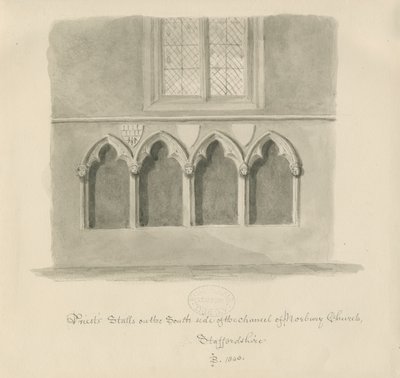 Norbury Church - Priests" stånd: sepiatvättteckning, 1843 av John Buckler