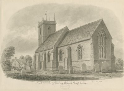 Norbury Church: sepiatvättteckning, 1843 av John Buckler