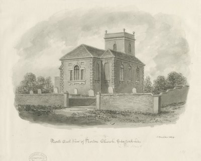 Norton-in-the-Moors-kyrkan: sepiatvättteckning av John Buckler
