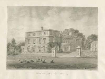 Okeover Hall: sepiatvättteckning, 1847 av John Buckler