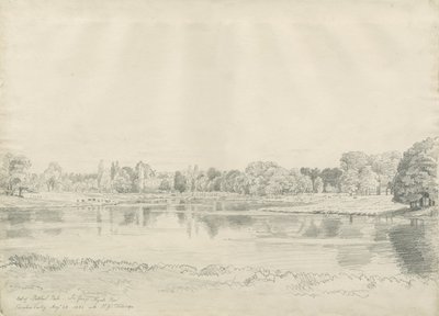 Patshull House - Park and Pool: blyertsteckning, 25 augusti 1820 av John Buckler