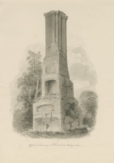 Pillaton Hall - Kitchen Chimney: sepiateckning (vinjeterad), nd [1841] (ritning) av John Buckler