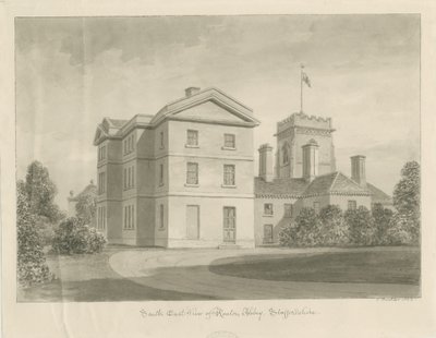 Ranton Abbey [Priory]: sepiateckning, 1842 av John Buckler