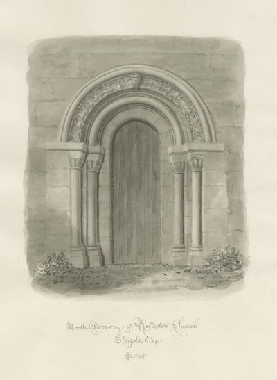 Rolleston Church - North Doorway: sepiateckning av John Buckler