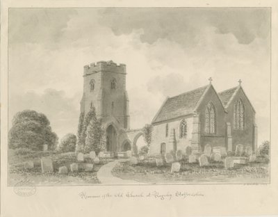 Rugeley Church (gammal): sepiateckning av John Buckler