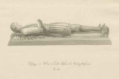 Shareshill Church- Monumental bild till [Sir Humphrey Swynnerton]: sepiatvättteckning av John Buckler