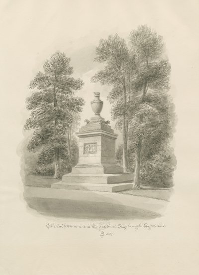 Shugborough - Kattmonument: sepiateckning av John Buckler