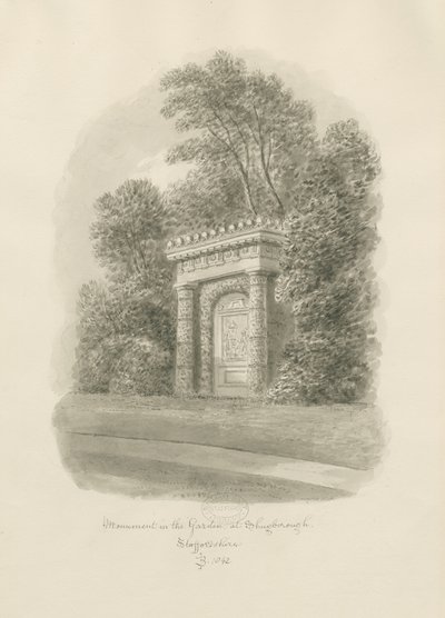 Shugborough - Monument: sepiateckning av John Buckler