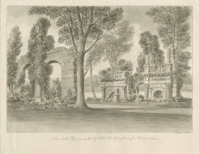 Shugborough - Ruiner i trädgården: sepiateckning av John Buckler