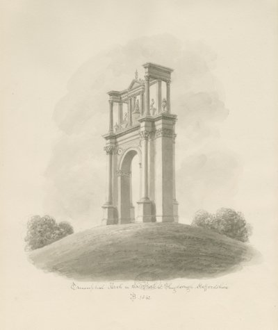 Shugborough - Triumfbåge: sepiateckning av John Buckler