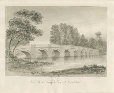 Shugborough Bridge: sepiateckning, nd [?1840-talet] av John Buckler