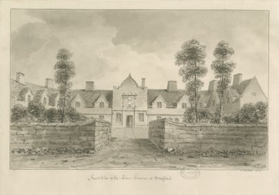 Stafford - Alms Houses: sepiateckning av John Buckler