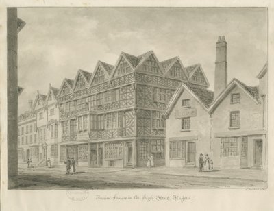 Stafford - Ancient "High House": sepiateckning, 1841 av John Buckler