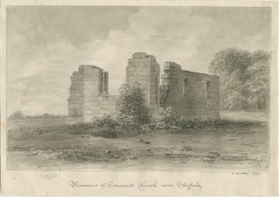 Stafford - Creswell Chapel: sepiateckning, 1837 av John Buckler