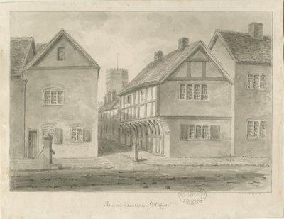 Stafford - Little Church Lane: sepiateckning, 1841 av John Buckler
