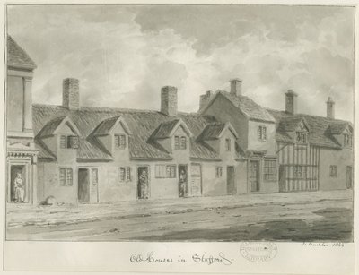 Stafford - Old Houses [i Eastgate Street]: sepiateckning, 1844 av John Buckler