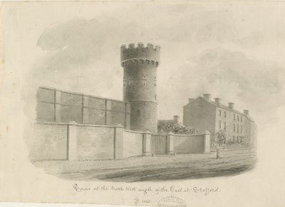 Stafford - Round Tower of the Gaol: sepiateckning, 1843 av John Buckler