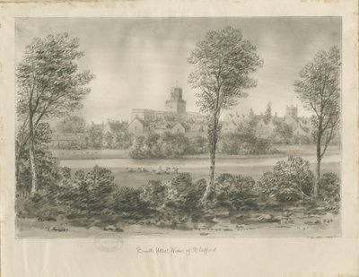 Stafford - South West View: sepiateckning av John Buckler