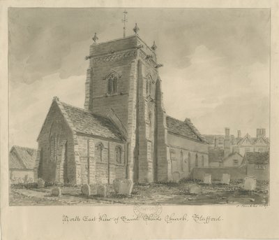 Stafford - St. Tchads kyrka: sepiateckning av John Buckler