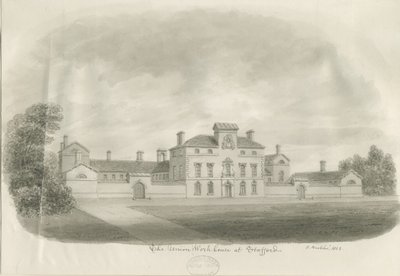 Stafford - Union Workhouse: sepiateckning av John Buckler
