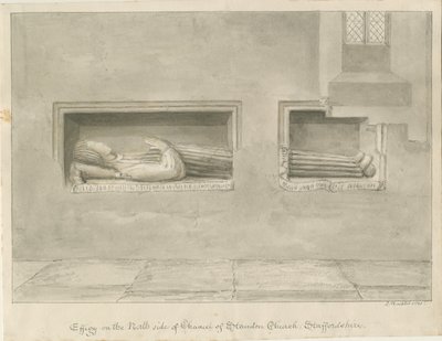 Standon Church - Wall Tomb [till Nicholas Hyde]: sepiateckning av John Buckler