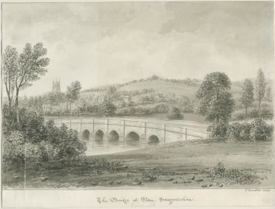 Sten - bro över floden Trent: sepiatvättteckning, 1844 av John Buckler