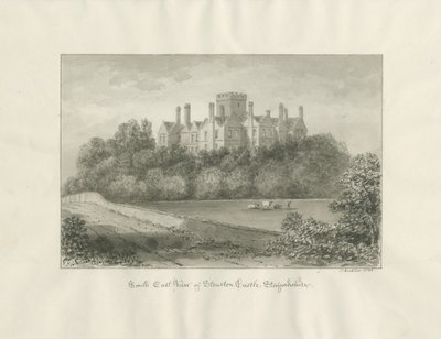 Stourton Castle: sepiatvättteckning, 1846 av John Buckler