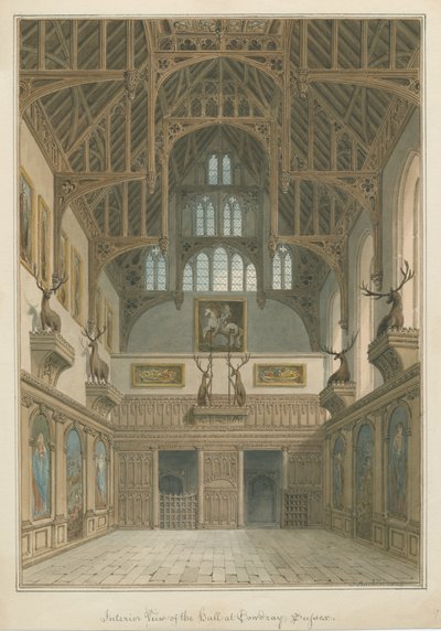 Sussex - Cowdray House - Inredning av Hall av John Buckler