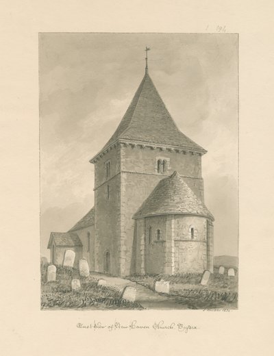 Sussex - Newhaven Church: sepiateckning, 1830 av John Buckler