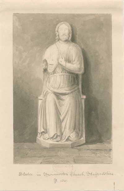 Swynnerton Church - Staty av Jesus Kristus: sepia tvättteckning av John Buckler