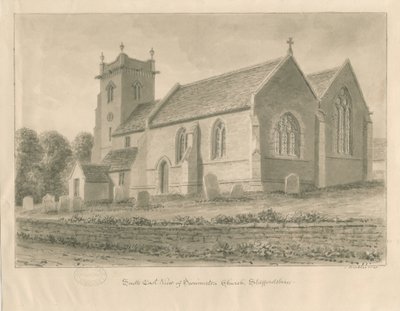 Swynnerton Church: sepiateckning, 1841 av John Buckler