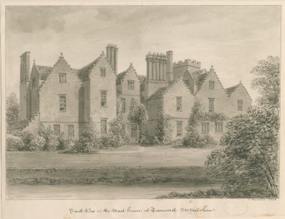 Tamworth - The Moat House: sepiateckning av John Buckler