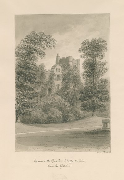 Tamworth Castle: sepiatvättteckning av John Buckler