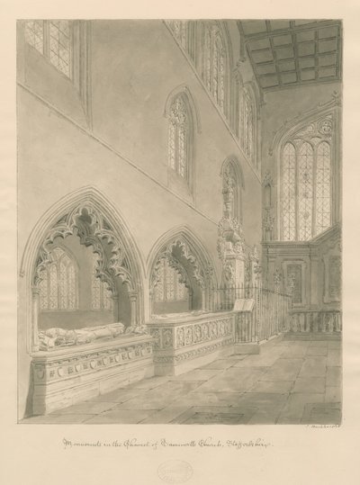 Tamworth Church - Monument: sepiateckning av John Buckler