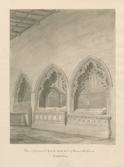 Tamworth Church - Monument: sepiateckning av John Buckler