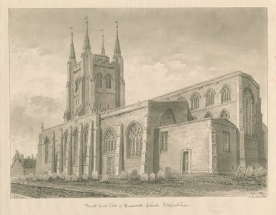 Tamworth Church: sepiatvättteckning av John Buckler