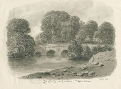 Trentham Hall - Bridge: sepiatvättteckning, 1844 av John Buckler